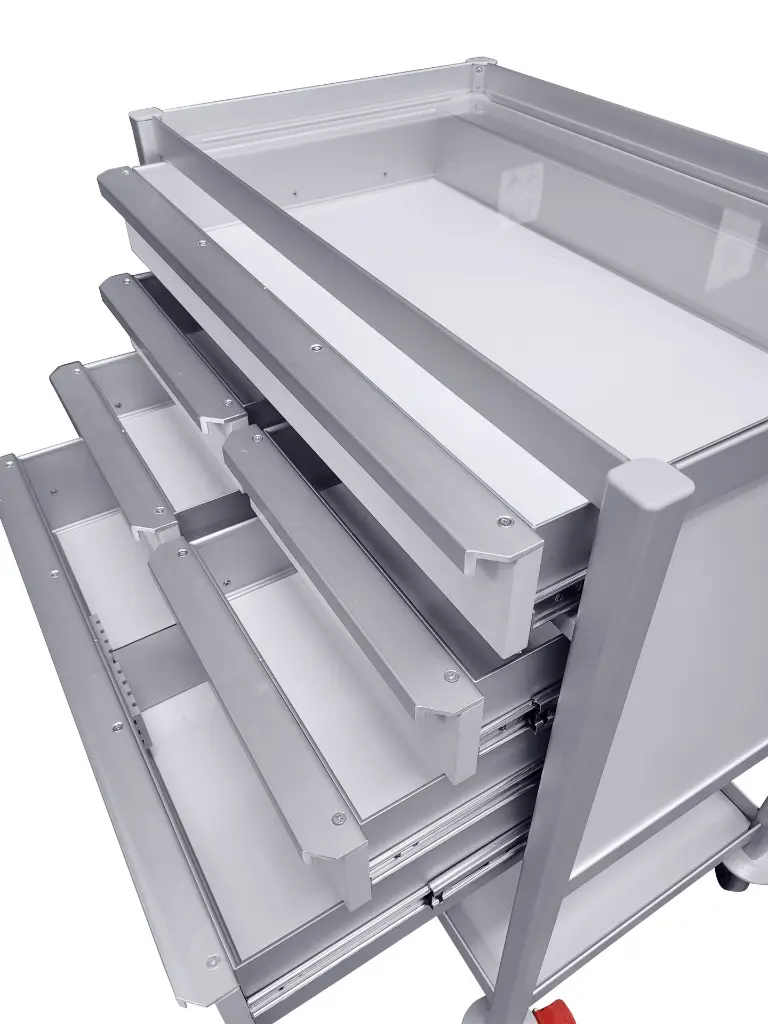 Tasman Medical Trolley MP-7848-1S-4Sss-1M-PT top view open.webp