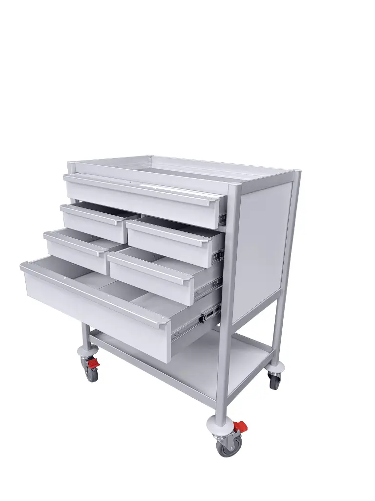 Tasman Medical Trolley MP-7848-1S-4Sss-1M-PT angle open.webp