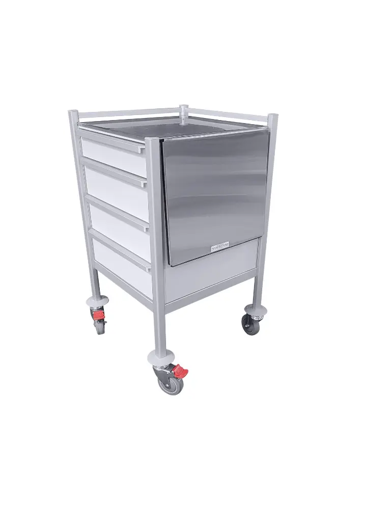Tasman Medical Trolley MP-5353-1S-3M-SST with flap down angle.webp