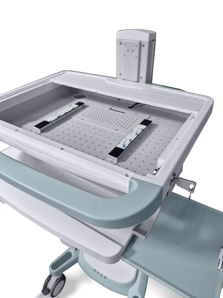 S2 Height Adjustable Laptop Cart clam shell.webp