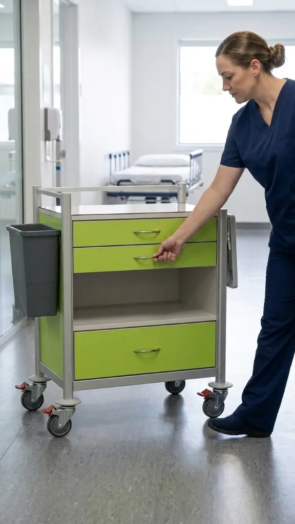 Podiatry Trolley in use New Zealand hospital - opening drawers.webp