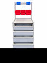 Tasman Medical Anaesthetic Trolley AT-5353-1S-4M-UP - front drawers open with bins