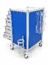 AC-6853 airway cart, rear angle showing accessories and open drawers