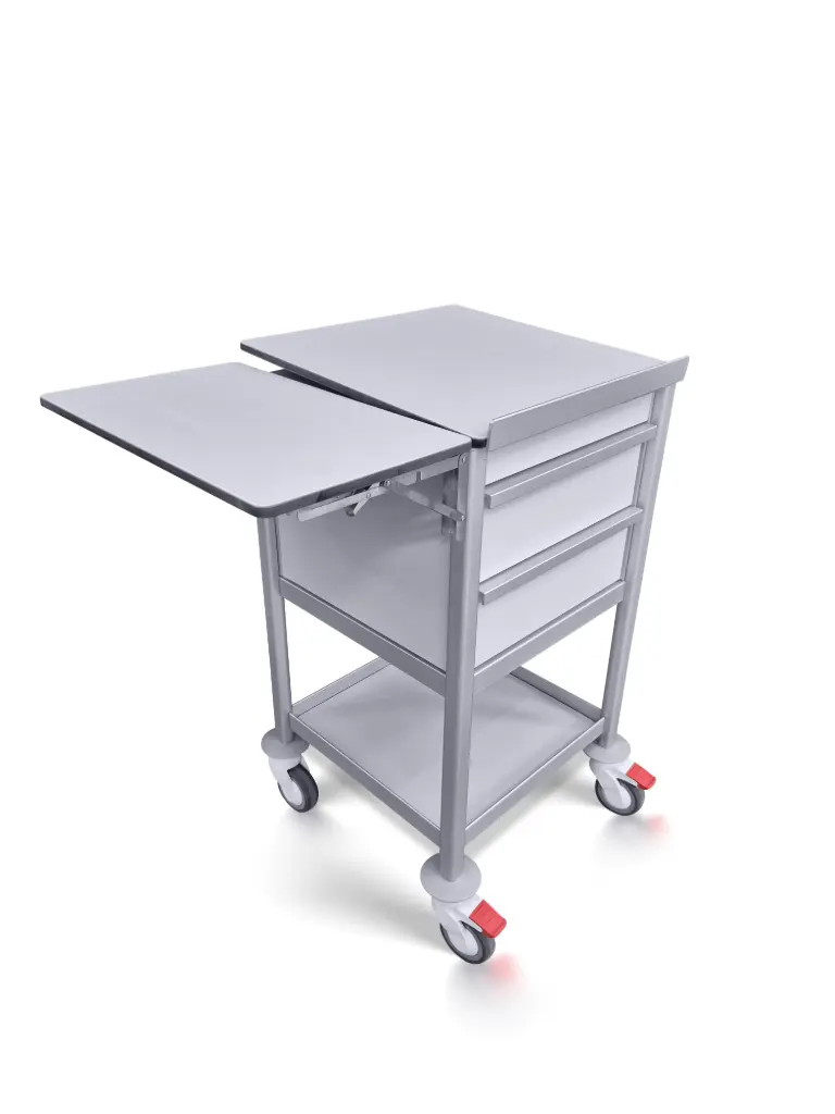 End of Bed Chart Trolley, 530W, 530D, 950Hmm, 2 Drawers, 1 Shelf, Tilt Top