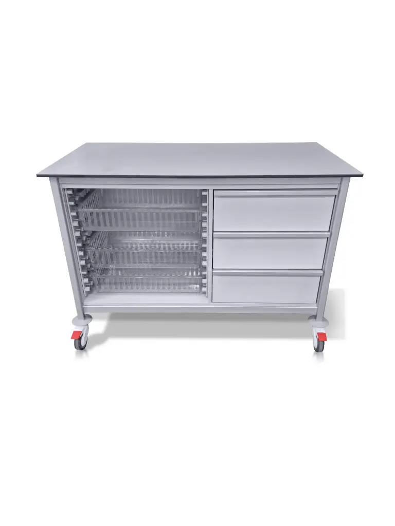 Storage Trolley, 1230W, 530D, 900H mm, 3 Drawers, 3 ABS Baskets