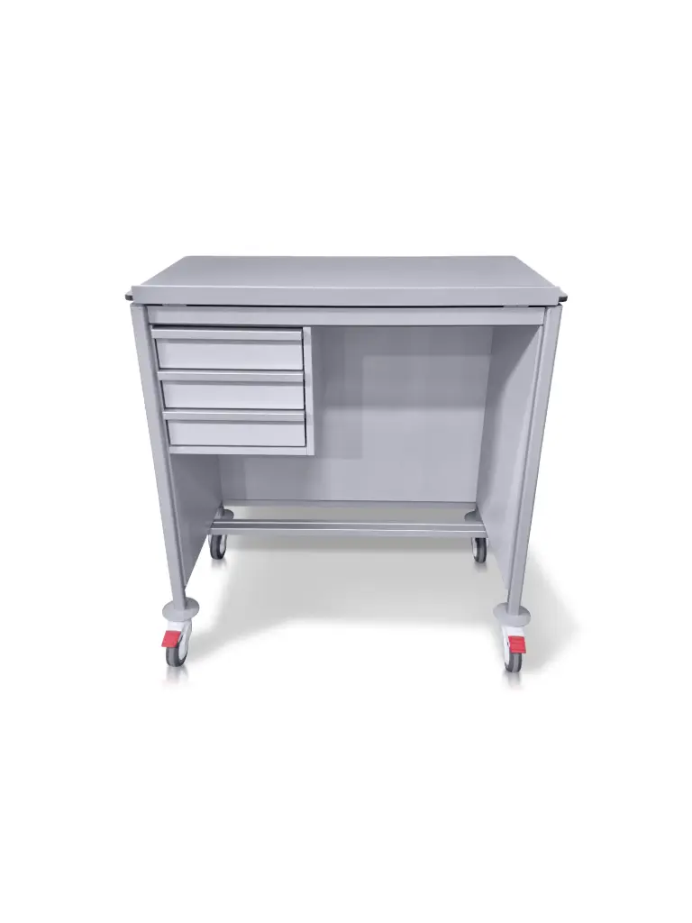 End of Bed Chart Trolley, 930W, 530D, 1000Hmm, 3 Drawers (3S), Tilt Top, Optional Flap 