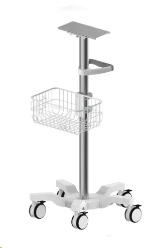 Fixed height roll stand, handle, basket, VESA plate