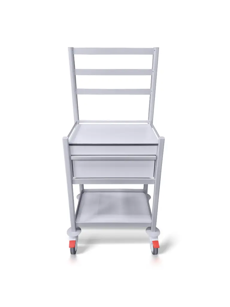 Anaesthetic Trolley, 580W, 430D, 935H, 1 Drawer, pull out slide, upstand, 3 rails no bins