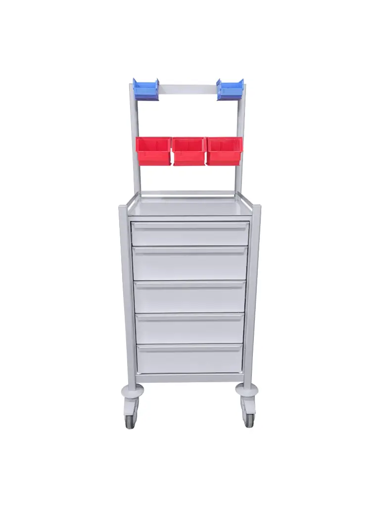 Anaesthetic Trolley, 480W, 480D, 911H, 5 Drawer (1S,4M), Up stand
