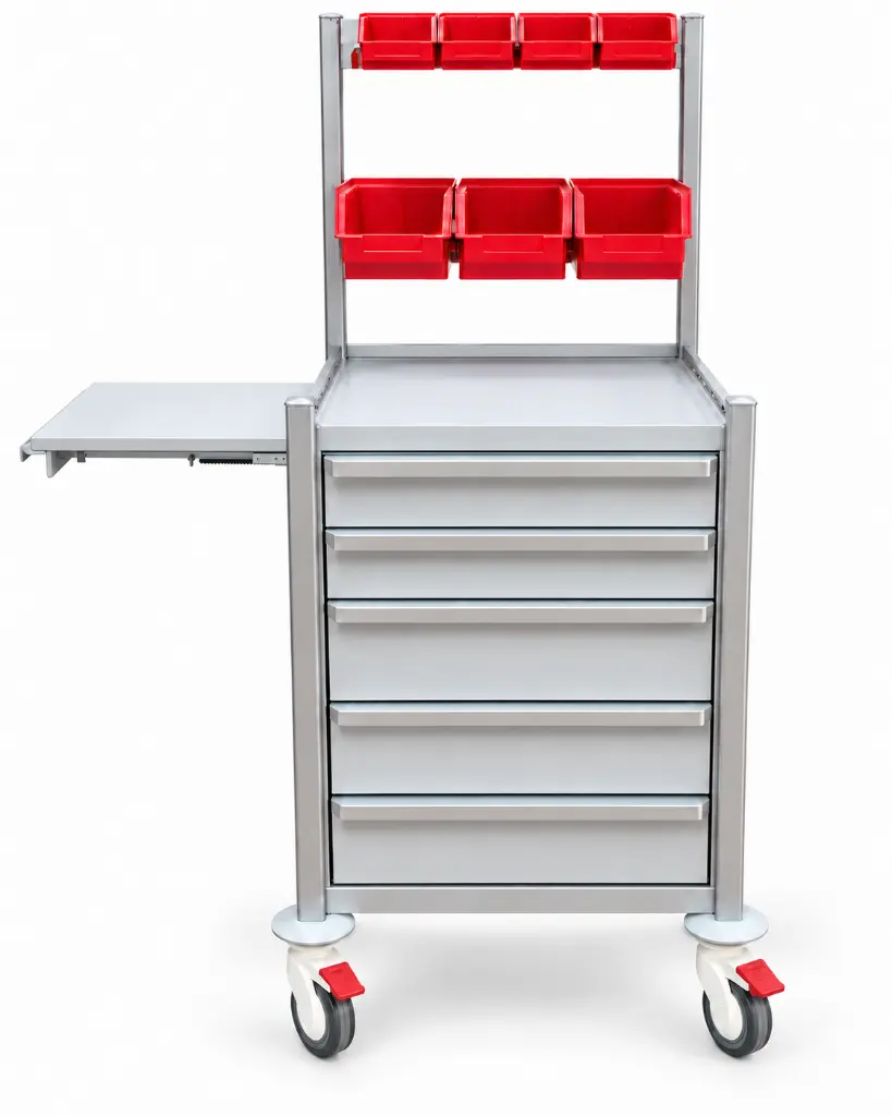 Anaesthetic Trolley, 530W x 530D x 960Hmm, 5 Drawer (2S,3M), Pull-out slide, UP stand