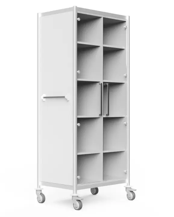Large Cabinet Trolley - 830W, 580D x 1950H mm, 4 Shelves, 2 bays