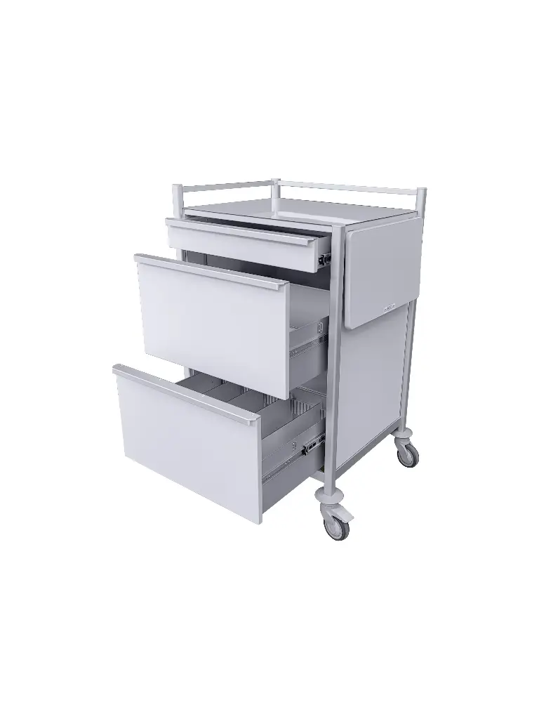 Medication Trolley, 700W, 580D, 1140H mm, 3 Drawers (1S or 1M, 2L)
