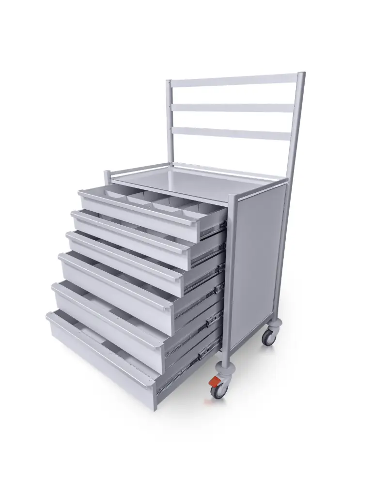 Anaesthetic Trolley, 6 Drawer, 830W x 530D x 1455H mm, Upstand