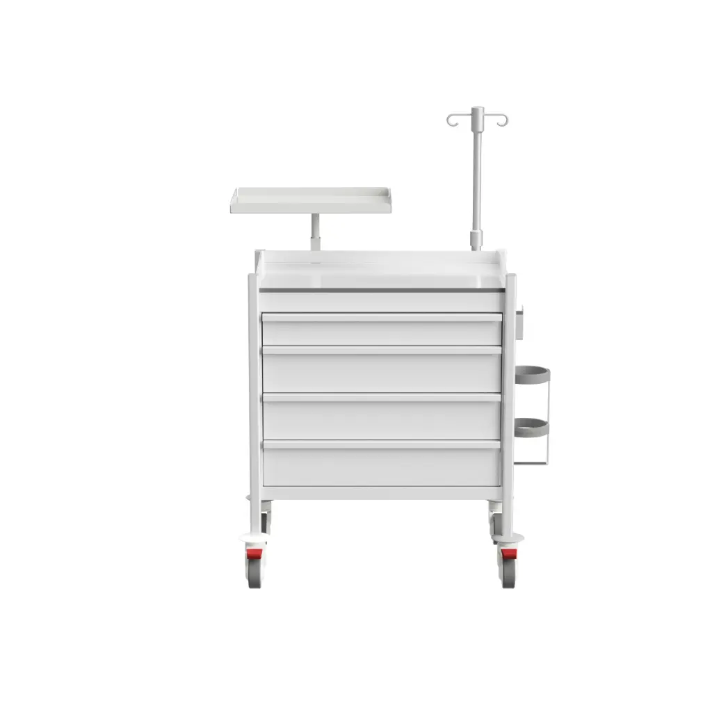 Emergency Trolley, 780W, 480D, 935Hmm, 4 Drawers (1S,3M), pull-left slide, 02 holder, IV Pole