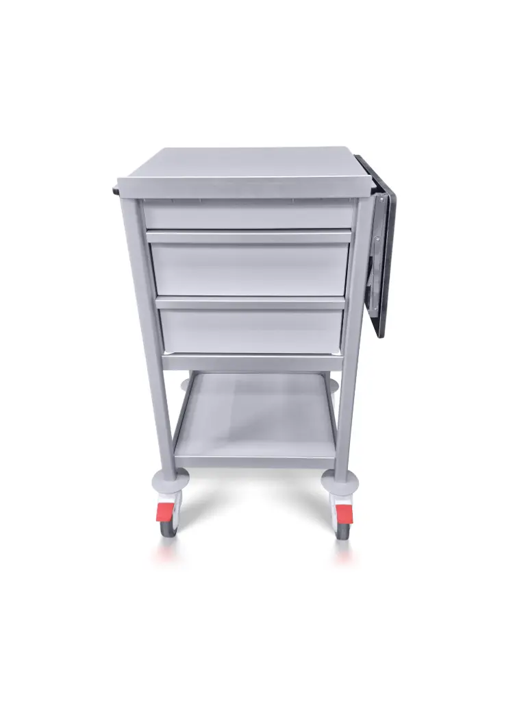End of Bed Chart Trolley, 480W, 480D, 900Hmm, 2 drawers, tilt top, optional flaps