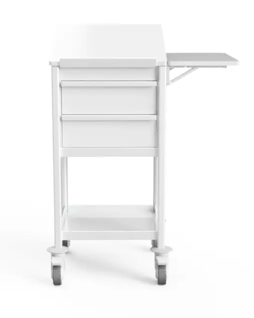 End of Bed Chart Trolley, 480W, 480D, 900Hmm, 2 drawers, tilt top, optional flaps