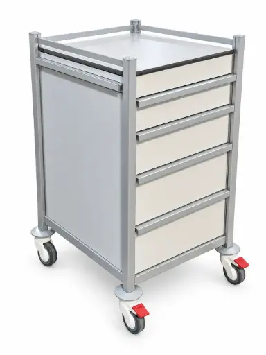 [AT-5353-2S-3M-PL] Anaesthetic Trolley, 530W, 530D, 955H mm, 5 Drawer (2S, 3M), left pull-out slide 