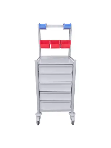 [AT-5353-1S-4M-UP] Anaesthetic Trolley, 480W, 480D, 911H, 5 Drawer (1S,4M), Up stand