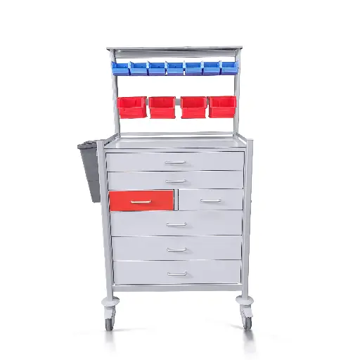 [AT-7853-2S-2Sss-3M-UP] Anaesthetic Trolley, 780W x 530D x 1038H mm, 7 Drawer upstand, bins, single lock