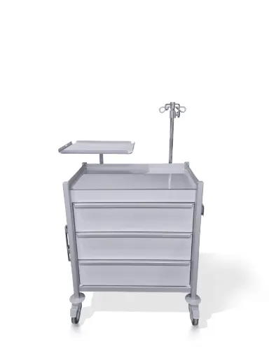 Emergency Trolley, 780W, 480D, 1010H mm, 3 drawers, pull-out left or right, lock options, O2 Holder, IV Pole, defib tray