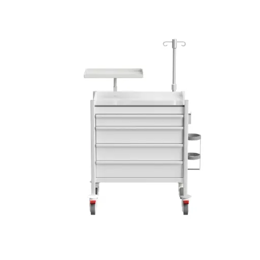Emergency Trolley, 780W, 480D, 935Hmm, 4 Drawers (1S,3M), pull-left slide, 02 holder, IV Pole