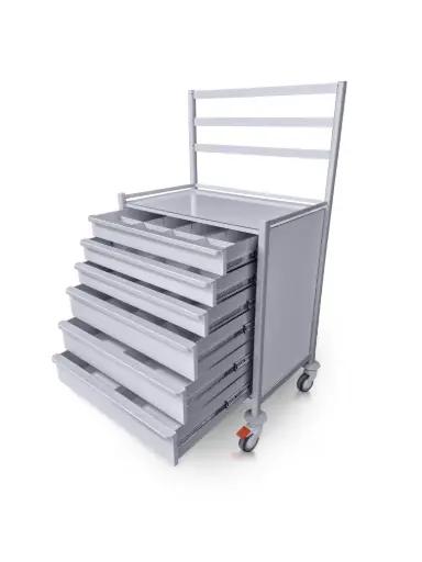 [AT-8353-3S-3M-UP] Anaesthetic Trolley, 6 Drawer, 830W x 530D x 1455H mm, Upstand