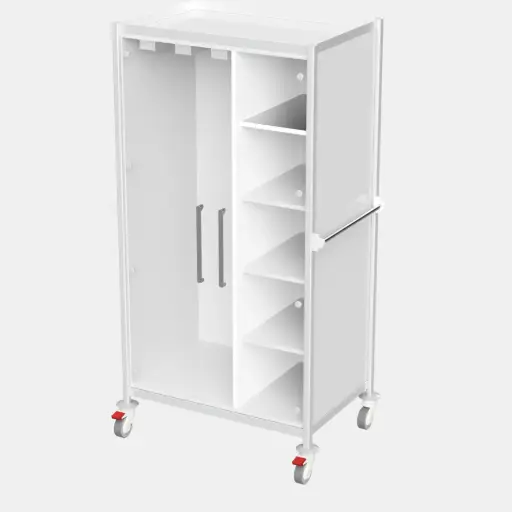 Mobile Storage Cabinet, 930W, 630D, 1950H mm, 2 bays, 4 shelves, 2 doors